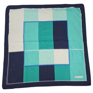 Vtg Leonardi Italian Square Scarf Geometric Colorblock Teal Blue Foulard Spring